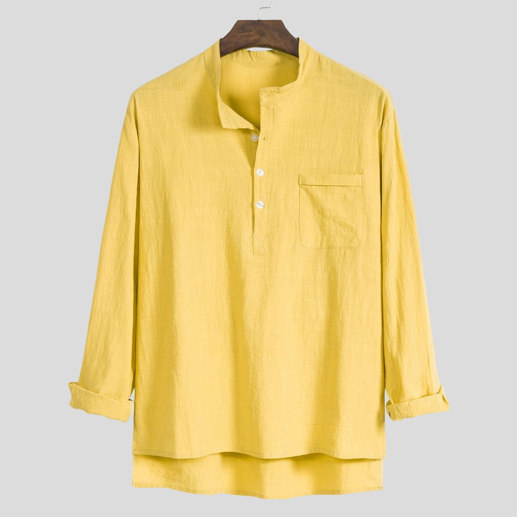 Women's Long-Sleeve Shirt with Modern Stand-Up Collar and Practical Chest Pocket