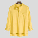 Women's Long-Sleeve Shirt with Modern Stand-Up Collar and Practical Chest Pocket
