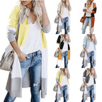 Women's Casual Knit Coat with Color Block Design and Open Front