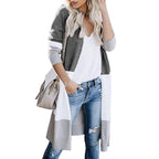 Women's Casual Knit Coat with Color Block Design and Open Front