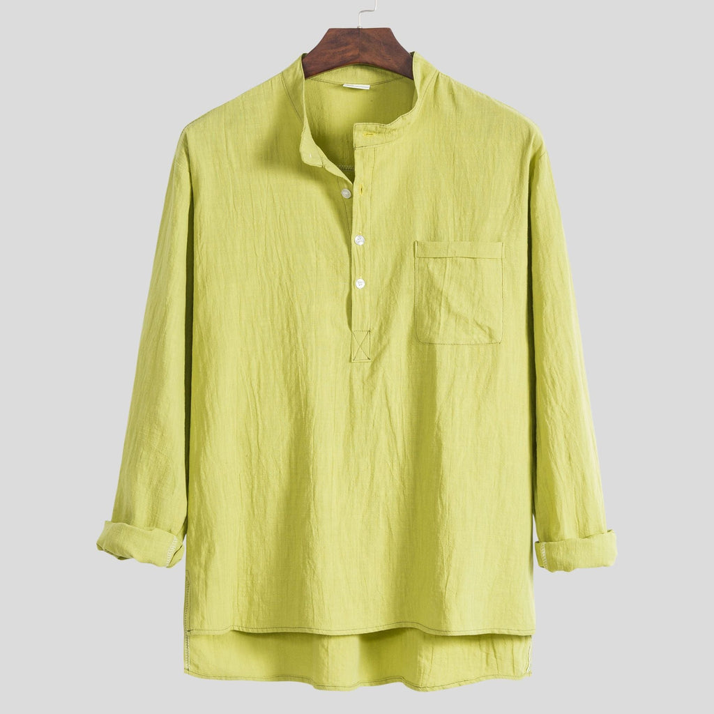 Women's Long-Sleeve Shirt with Modern Stand-Up Collar and Practical Chest Pocket