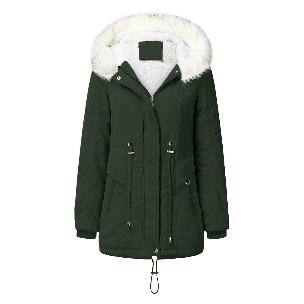 Fashionable Winter Parka with Detachable Faux Fur Collar and Adjustable Waist