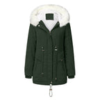 Fashionable Winter Parka with Detachable Faux Fur Collar and Adjustable Waist