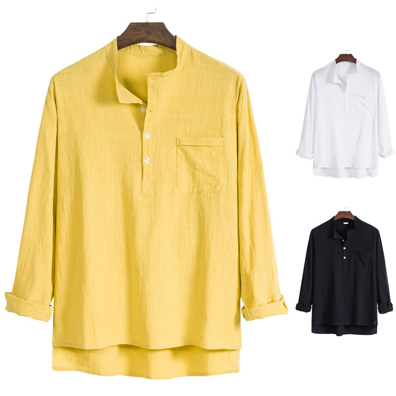 Women's Long-Sleeve Shirt with Modern Stand-Up Collar and Practical Chest Pocket