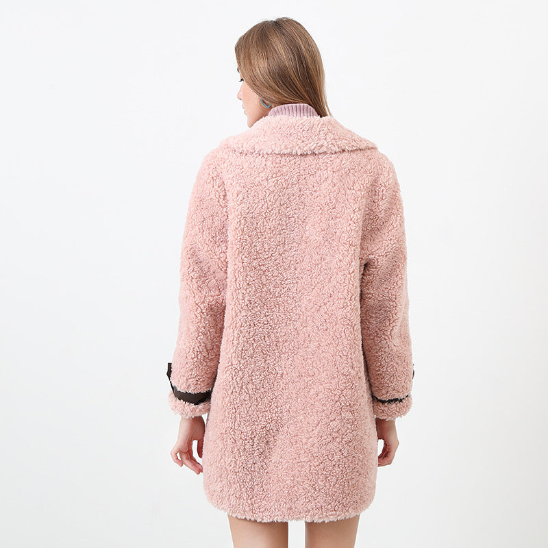 Women's Fluffy Short Coat with Fashionable Collar and Buttons
