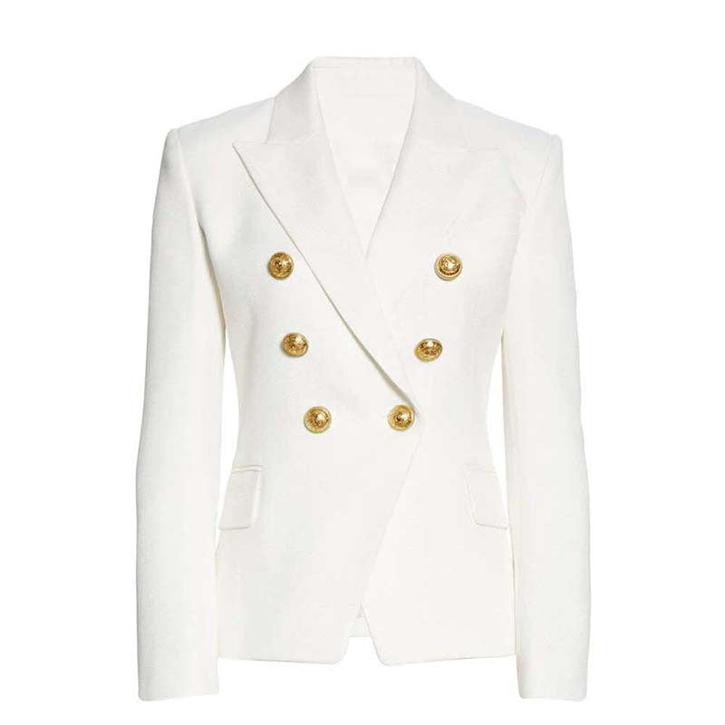 Women's Elegant Double-Breasted Blazer Jacket with Gold Buttons