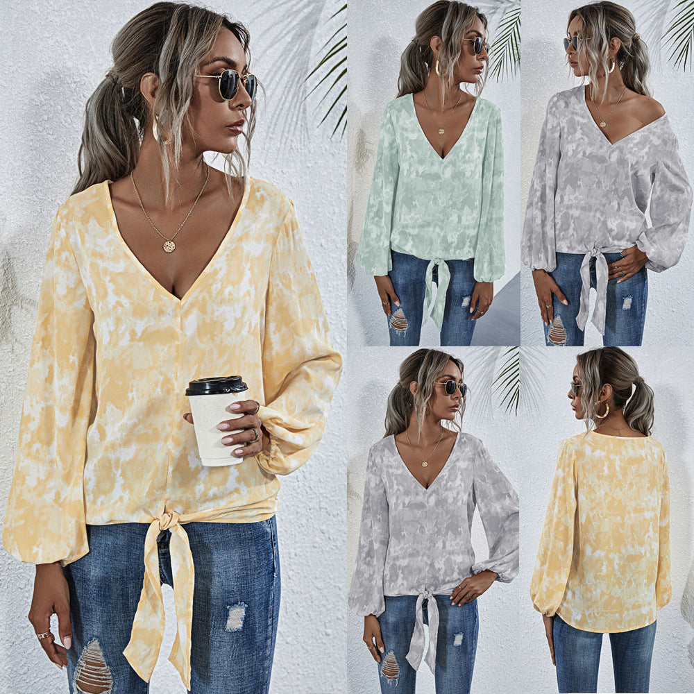 Women's V-Neck Blouse with Playful Knot