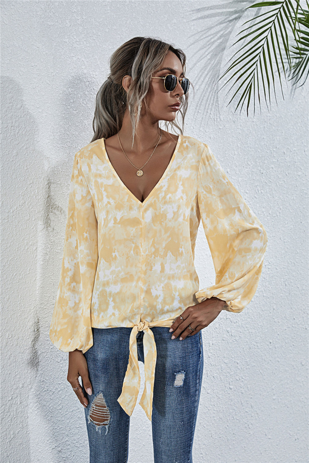 Women's V-Neck Blouse with Playful Knot