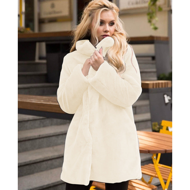 Women's Fluffy Faux Fur Coat with High Collar