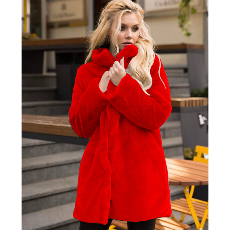 Women's Fluffy Faux Fur Coat with High Collar