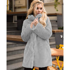 Women's Fluffy Faux Fur Coat with High Collar