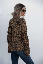 Women's Loose Blouse with Wide Sleeves and Fashionable Leopard Print