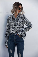 Women's Loose Blouse with Wide Sleeves and Fashionable Leopard Print