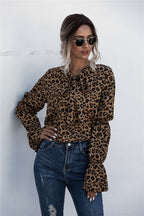 Women's Loose Blouse with Wide Sleeves and Fashionable Leopard Print