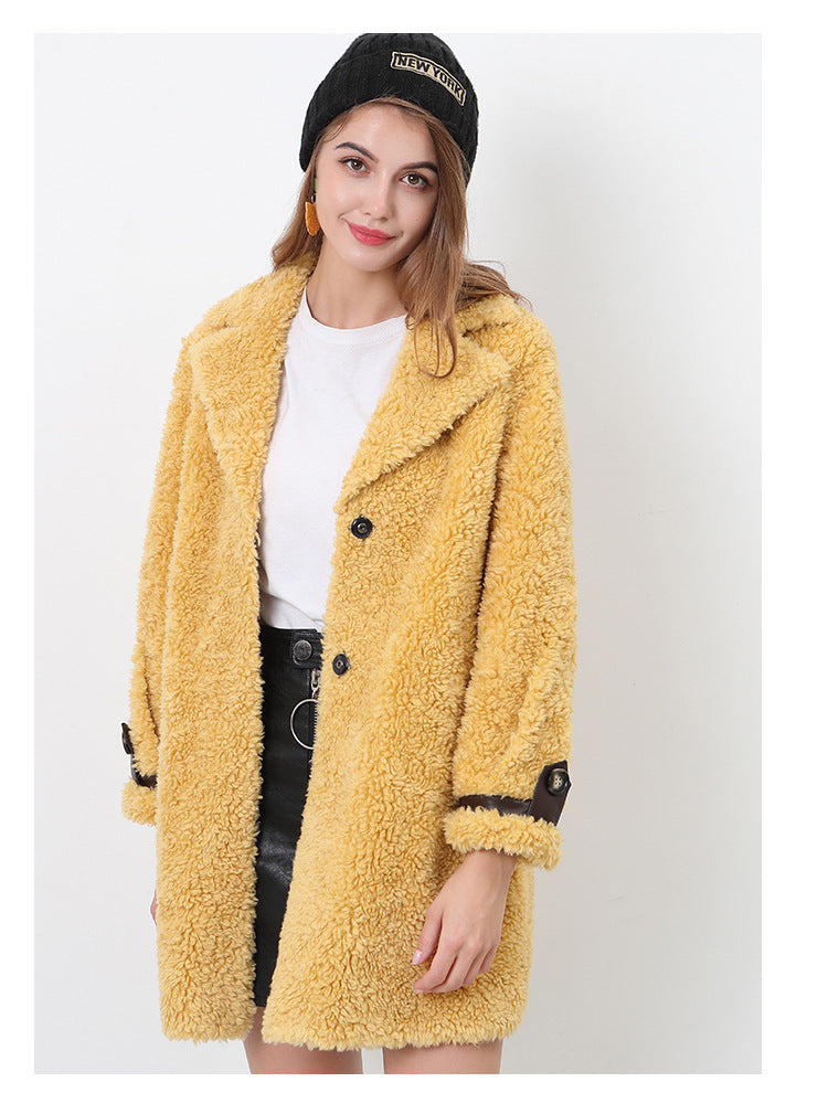 Women's Fluffy Short Coat with Fashionable Collar and Buttons
