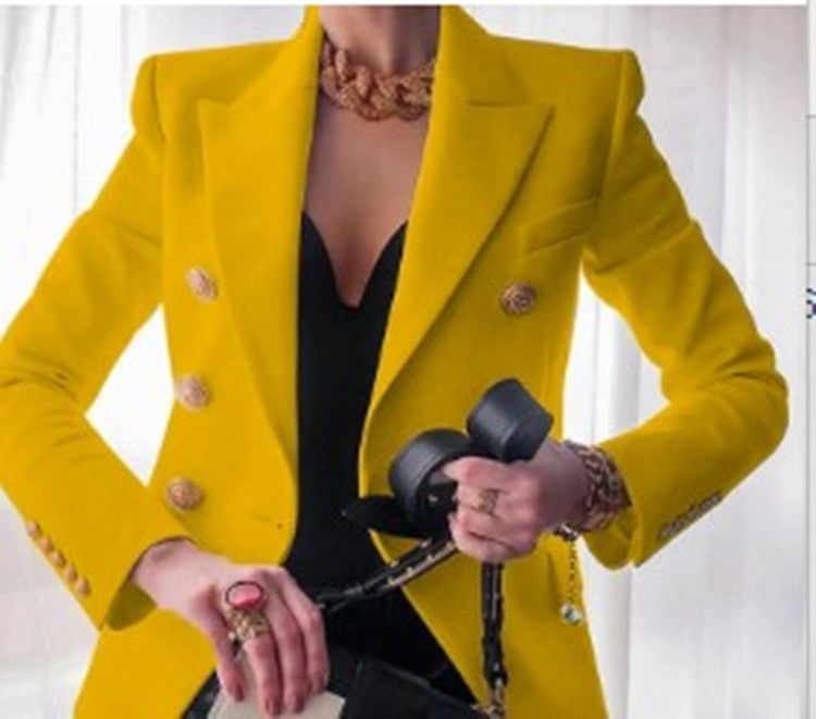 Elegant Double-Breasted Blazer with Gold Buttons