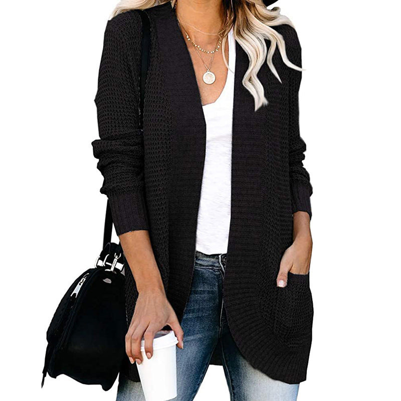 Women's Casual Knit Coat with Pockets and Open Front