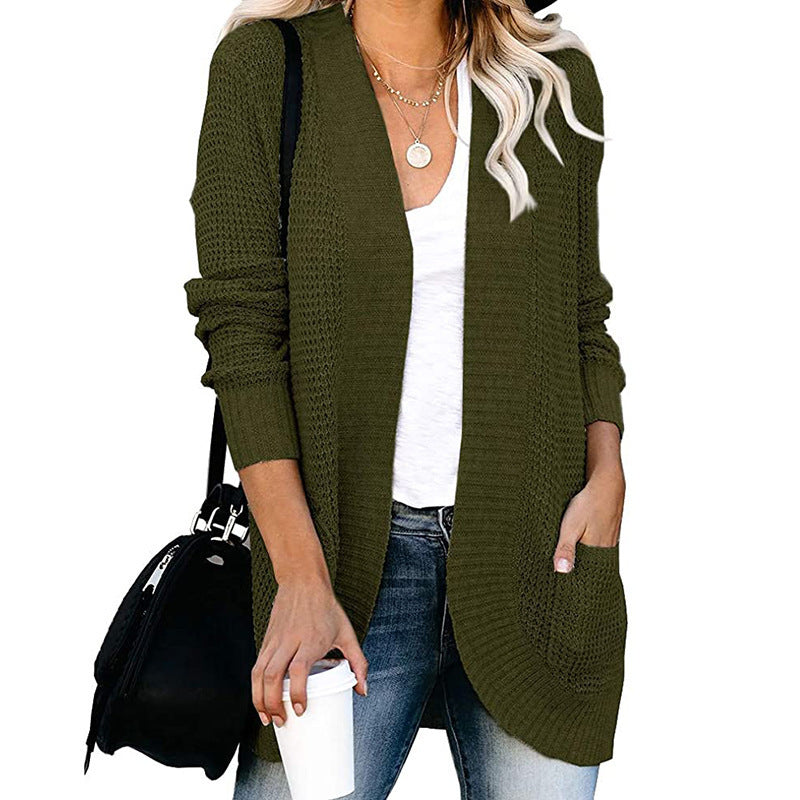 Women's Casual Knit Coat with Pockets and Open Front