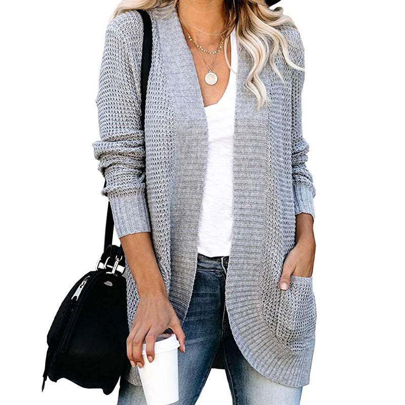 Women's Casual Knit Coat with Pockets and Open Front