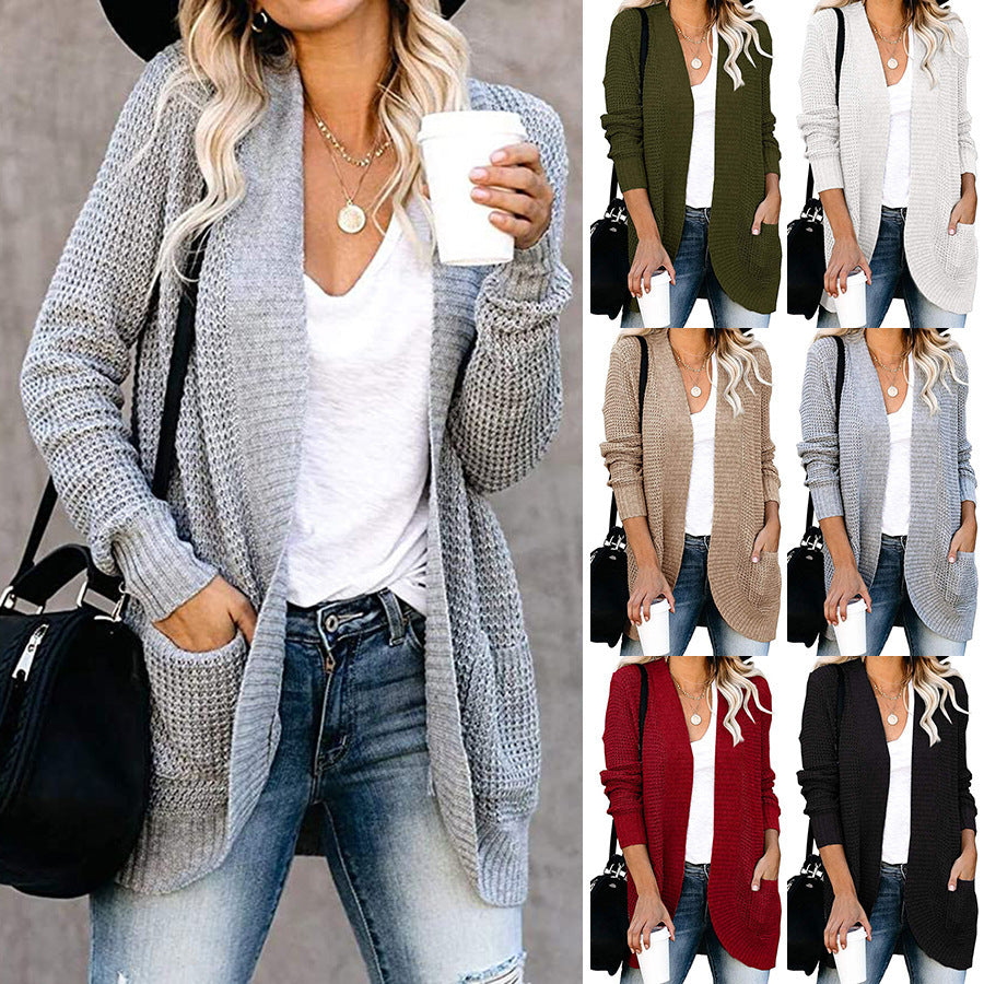 Women's Casual Knit Coat with Pockets and Open Front