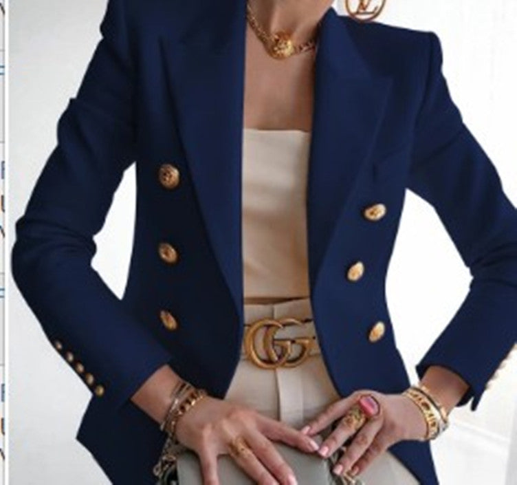 Elegant Double-Breasted Blazer with Gold Buttons