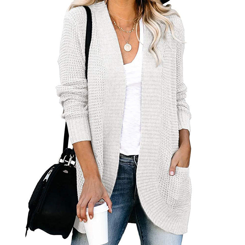 Women's Casual Knit Coat with Pockets and Open Front