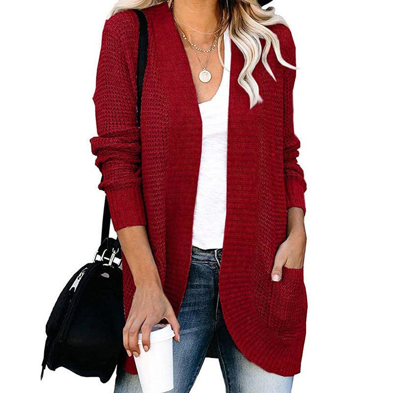 Women's Casual Knit Coat with Pockets and Open Front