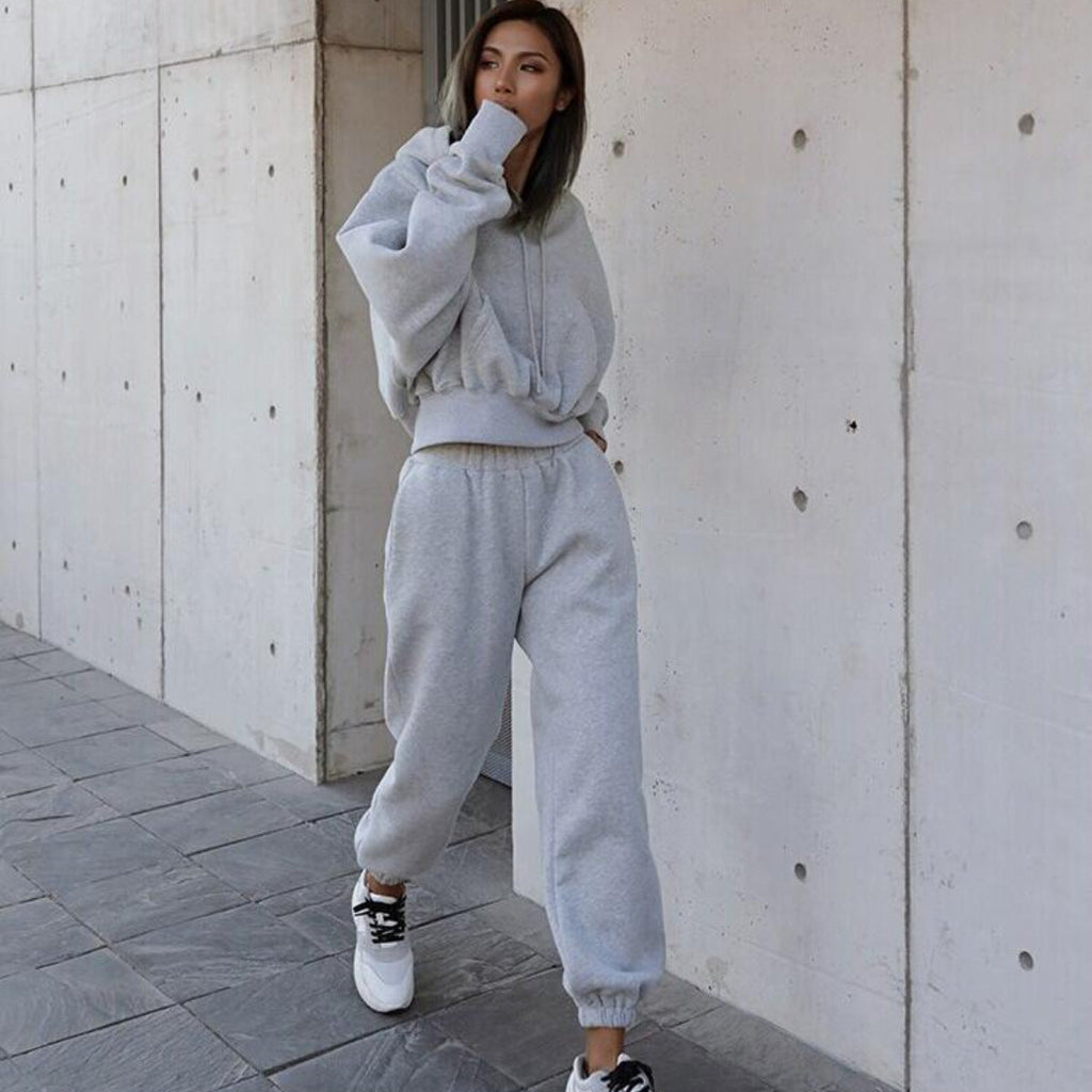 Women's Cozy Cropped Hoodie and High-Waisted Jogger Set