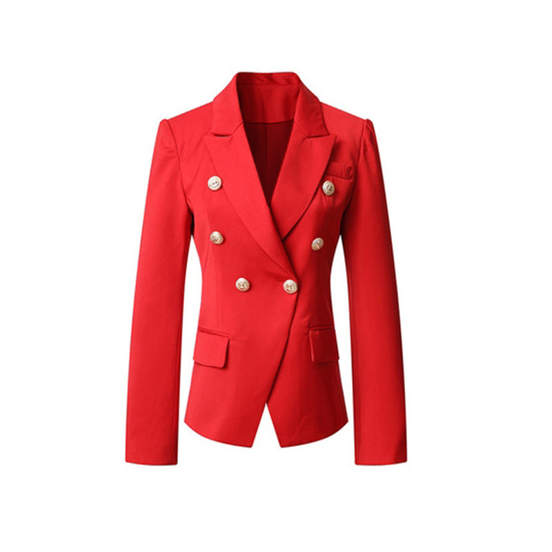 Women's Elegant Double-Breasted Blazer Jacket with Gold Buttons