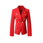 Women's Elegant Double-Breasted Blazer Jacket with Gold Buttons