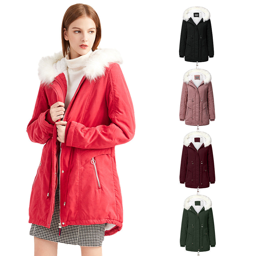 Fashionable Winter Parka with Detachable Faux Fur Collar and Adjustable Waist