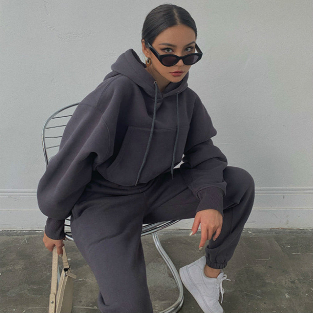 Women's Cozy Cropped Hoodie and High-Waisted Jogger Set