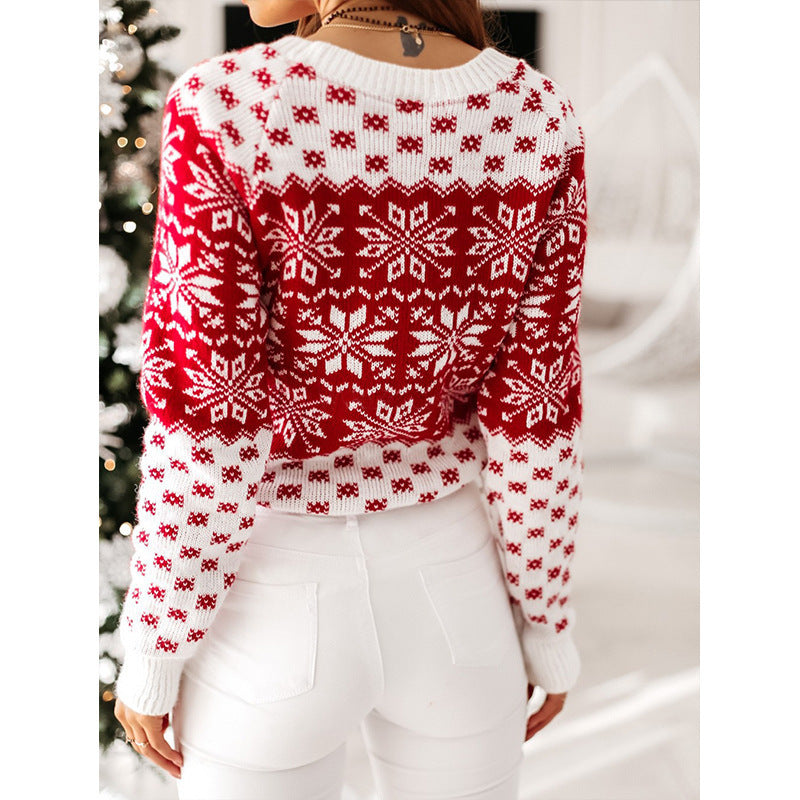 Women's Festive Knit Sweater with Winter Motif
