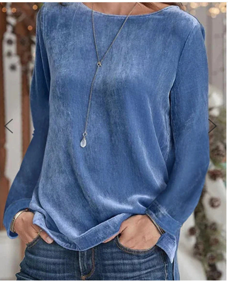 Women's Long-Sleeve Fleece Blouse with Round Neck