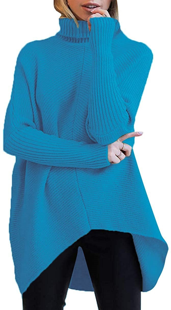 Women's Cozy Turtleneck Sweater with Textured Design and Asymmetric Cut