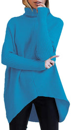 Women's Cozy Turtleneck Sweater with Textured Design and Asymmetric Cut