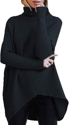 Women's Cozy Turtleneck Sweater with Textured Design and Asymmetric Cut