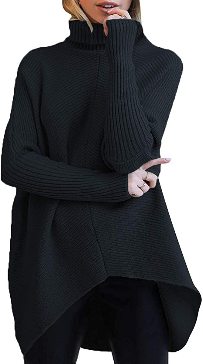 Women's Cozy Turtleneck Sweater with Textured Design and Asymmetric Cut