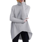Women's Cozy Turtleneck Sweater with Textured Design and Asymmetric Cut