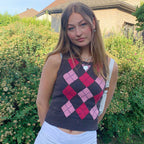 Women's Sleeveless Plaid Knit Top