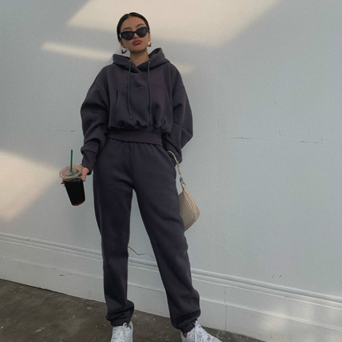 Women's Cozy Cropped Hoodie and High-Waisted Jogger Set