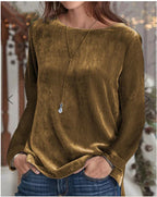 Women's Long-Sleeve Fleece Blouse with Round Neck