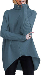 Women's Cozy Turtleneck Sweater with Textured Design and Asymmetric Cut