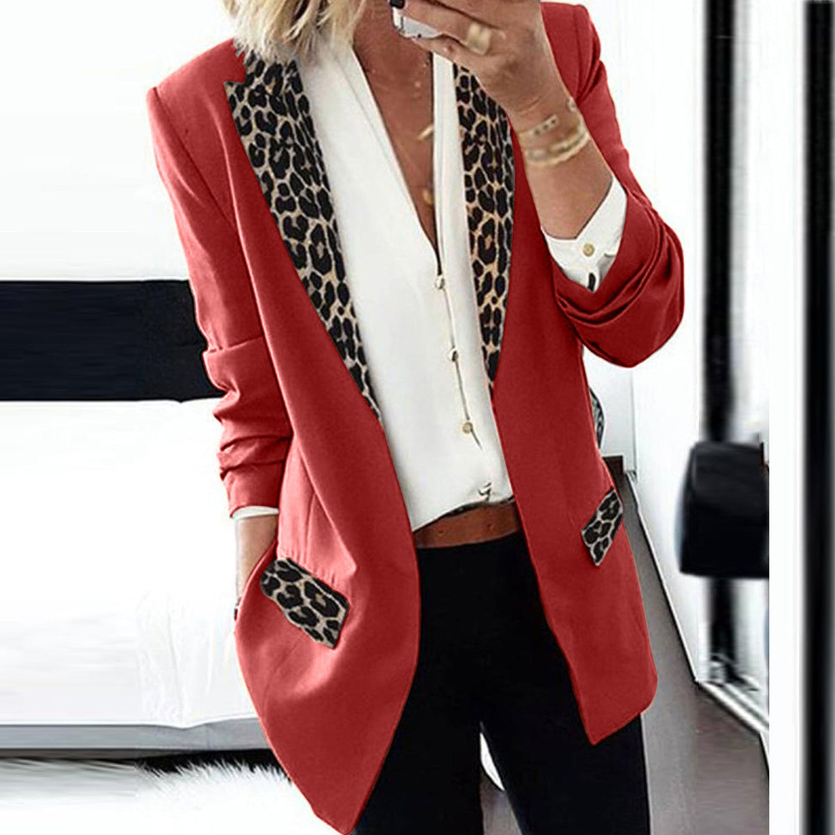 Women's Blazer with Leopard Appliqués