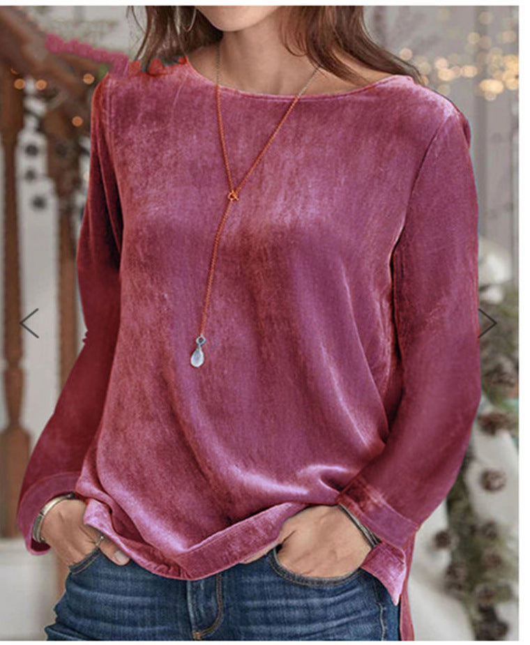 Women's Long-Sleeve Fleece Blouse with Round Neck