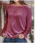 Women's Long-Sleeve Fleece Blouse with Round Neck