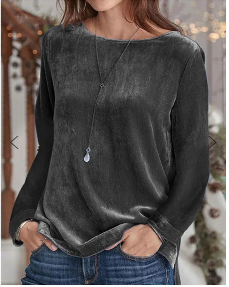 Women's Long-Sleeve Fleece Blouse with Round Neck