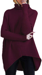 Women's Cozy Turtleneck Sweater with Textured Design and Asymmetric Cut