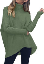 Women's Cozy Turtleneck Sweater with Textured Design and Asymmetric Cut