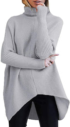 Women's Cozy Turtleneck Sweater with Textured Design and Asymmetric Cut